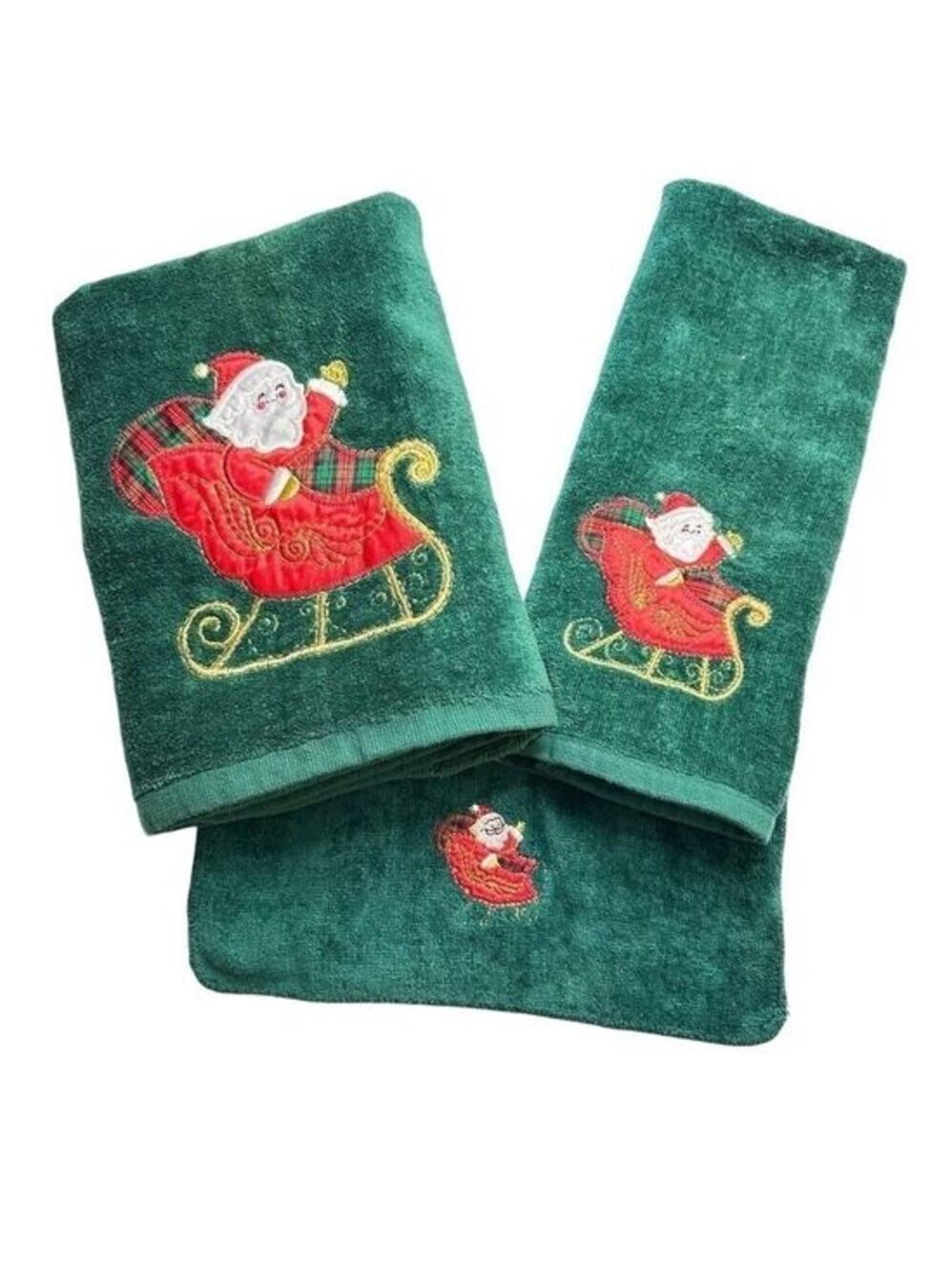 Vintage‎ Embroidered Christmas Santa Bath Set Towel Face Cloth & Hand Towel